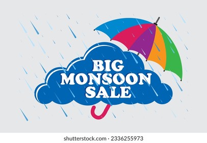 Big Monsoon Sale, mega sale, monsoon sale,  big sale, clouds, color umbrella, rain, rain drops, water drops