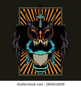 Big Monster of Fury and Chains and Peanut on Badge Design Illustration Vector