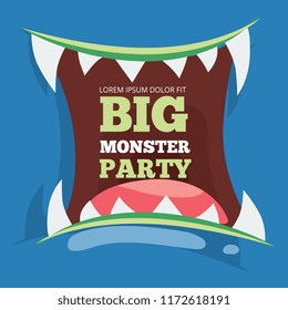 Big monster party banner template with vector monster mouth illustration