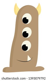 A big monster with three eyes and two sharp horns vector color drawing or illustration