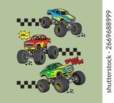 Big Monster Truck Vector with Text, Off road Car Illustration 