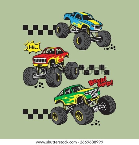 Big Monster Truck Vector with Text, Off road Car Illustration 