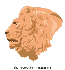 Big monumental profile of lion head â?? imposing lord of animals â?? symbol of kingdom â?? beauty ocher leo - flatten isolated illustration master vector.