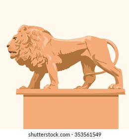 Big monumental profile lion â?? imposing lord of animals â?? symbol of kingdom â?? beauty ocher leo - king of animals - lord of animals - flatten isolated illustration master vector.