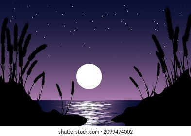 por la noche, la gran luna junto a la playa es realmente bonita