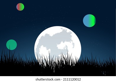 Big moon seen with other celestial bodies planets when the sky is clear with stars