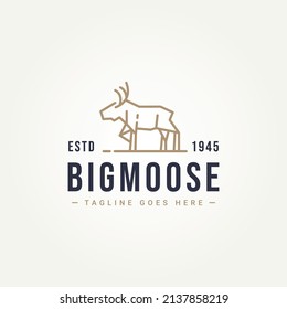 big moose antler deer minimalist simple line art logo icon template vector illustration design