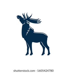 Big moose with antlers isolated full length silhouette. Vector wild elk, forest deer