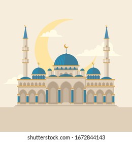 Big Mosque Illustration with Moon in the background