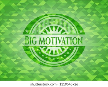 Big Motivation green emblem. Mosaic background