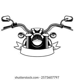 Big motorbike handlebars front view illustration. Steering bar motorcycle with banner