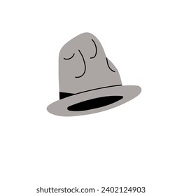 Big Mountain hat. Eccentric headwear with strange shape. Rumpled head accessory. Contemporary unique headdress, fashionable bizarre clothes. Flat isolated vector illustration on white background