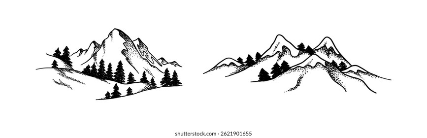 Big mountain icons set on black colour