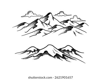 Big mountain icons set on black colour