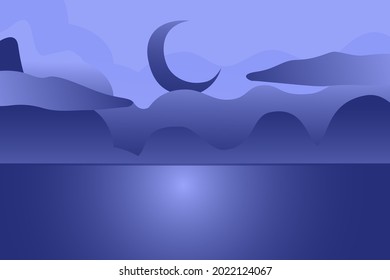 big mountain, night sky with moon clouds rise 