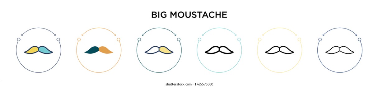 Big moustache icon in filled, thin line, outline and stroke style. Vector illustration of two colored and black big moustache vector icons designs can be used for mobile, ui, web