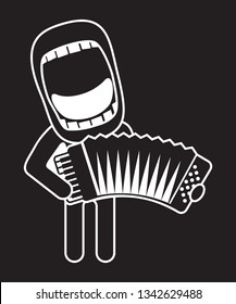 big mouth accordionist singing and playing accordion
