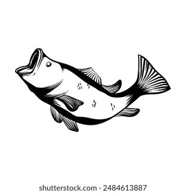 big mouth bass fish silhouette vector art design