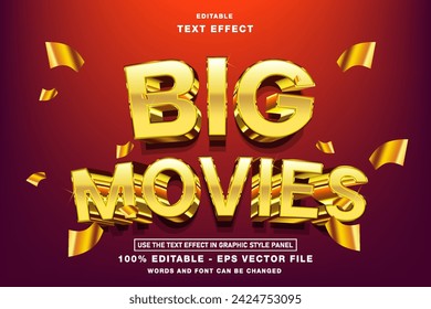 Big Movies Luxury Gold Editable Text Effect template design with 3d style use for business brand and logo