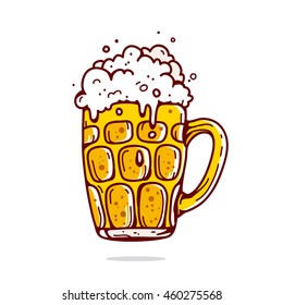 Big mug of beer. Vector illustration on white background drawn by hand.