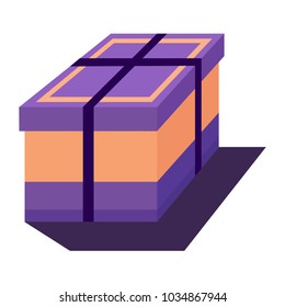 A big multicolor New Year's gift box with a ribbon, isolated on a white background. Vector illustration.