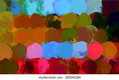 Big multicolor round brush strokes background. Vector version