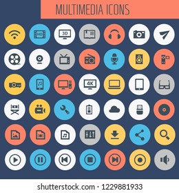 Big Multimedia icon set, trendy flat icons collection