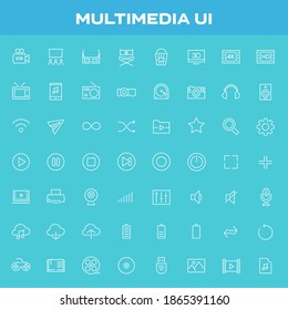 Big Multimedia icon set, trendy linear icons
