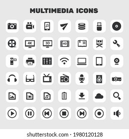 Big Multimedia-Icon-Set, trendige Flachikonen