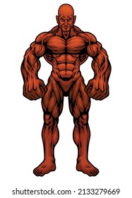 Big Muscle Bodybuilder Standing in Hand Drawn Style