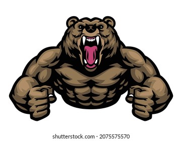 Big Muscle Grizzly Bear Mascot Logo