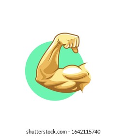 Big muscular bicep logo concept. Tricep muscle. Biceps illustration. Triceps anatomy. Gym symbol or sign. Arm wrestling logo. Bodybuilding logo. Strong bodybuilder arm - Cool vector illustration.