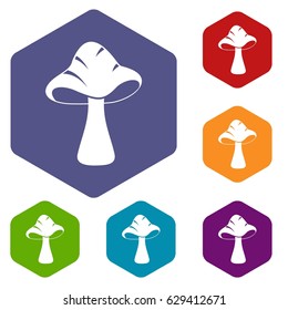 Big mushroom icons set hexagon isolated vector illustration