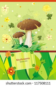 Big mushroom on green grass, vector illustration