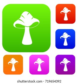 Big mushroom set icon color in flat style isolated on white. Collection sings vector illustration