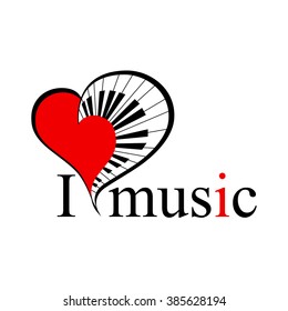 big music heart with piano keys as a symbol love music and text. vector. music.