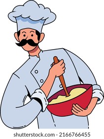 Big Mustache Chef Mixing Ingredients