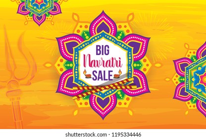 Big Navratri Festival Sale Background Template with Round Floral Design