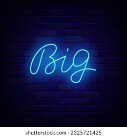 Big neon lettering. Sale or party greeting card. Blue handwritten text. Light advertising. Editing text. Vector stock illustration