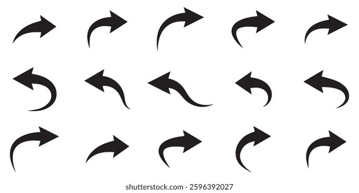 big new style arrow 3d style curved direction vector logo sign icon set. black icons symbol up down set graphics right circle. eps line shape button web design with isolated on white background. 