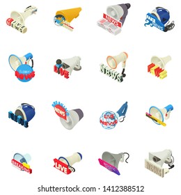 Big news icons set. Isometric set of 16 big news vector icons for web isolated on white background