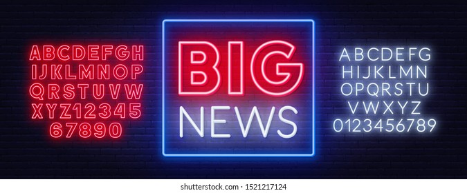 Big news neon sign on a dark background.