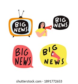 Big news. Set of hand drawn vector icons. Illustrations on white background.