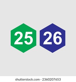 Gran número de ilustración de diseño vectorial 25 y 26. Fecha 25 y 26.