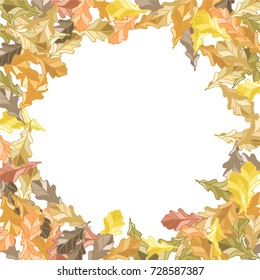 Big oak leaves confetti frame. Hand drawn colorful leaves. Vector illustration for print, textile, paper