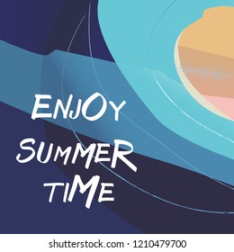 Big ocean wave and tropical island.Vector blue background