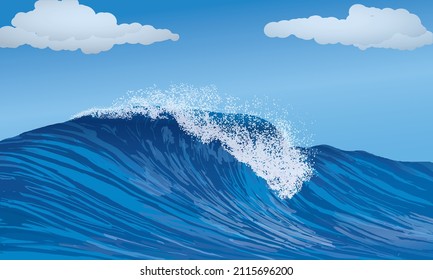 Big ocean wave, vector illustration isolated 