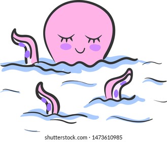 A big octopus sleeping in water, vector, color drawing or illustration.