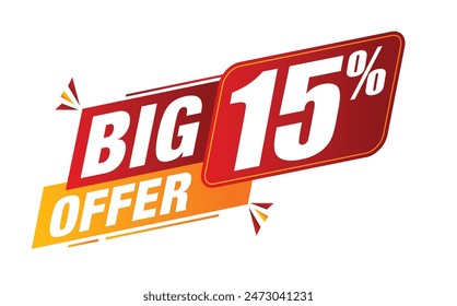 Gran oferta 15% etiqueta. Concepto de ventas. Ilustración vectorial.