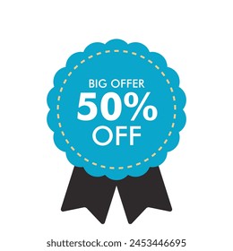 gran oferta 50% de descuento blue round flower badge promo sign oferta especial cinta de descuento badge